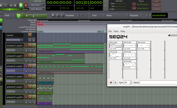 Importing patterns from seq24 in to Ardour 3 works surprisingly well